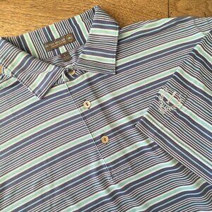 Peter Millar Summer Comfort Men's Blue Aqua Stripe Short Sleeve Golf Polo Shirt